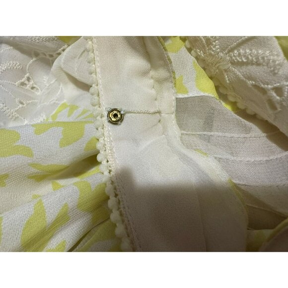 Anthropology Leifnotes Bird Print Midi Patchwork Eyelet Lemon White Dress Sz 0 - Picture 7 of 8